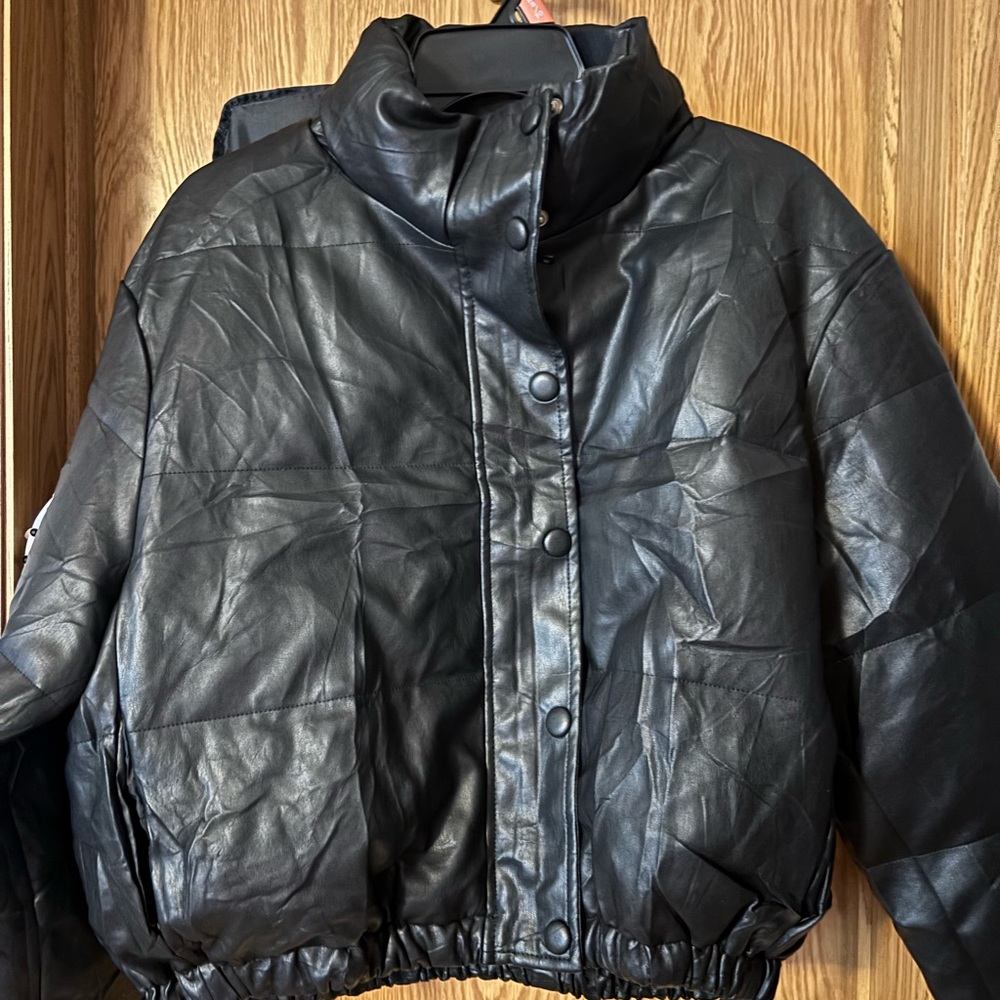 Faux Leather Puffer Coat